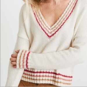 Marine Layer Adalyn Stripe Trim V-Neck Sweater
